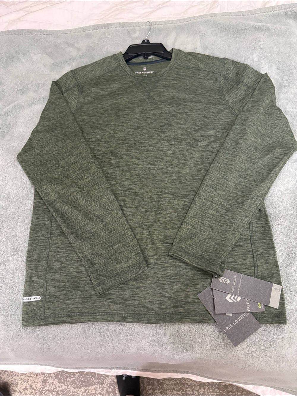 Free Country Men's Heather Olive Long Sleeve Crew Performance Top